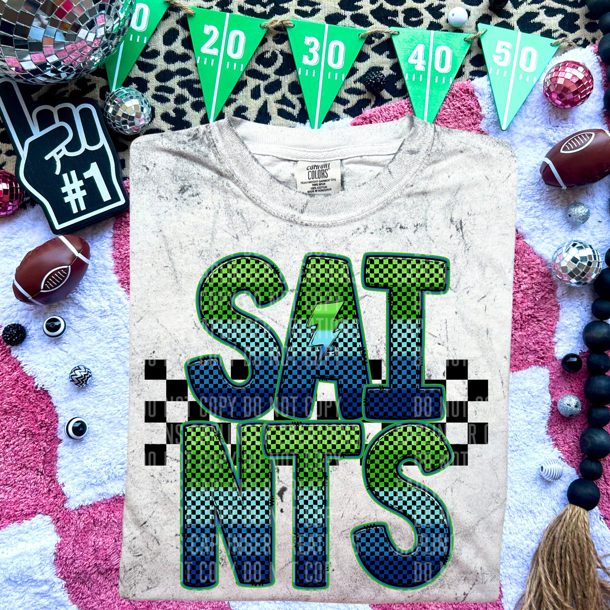 Saints Blue and Green Checkered (Caplinger) DTF transfer