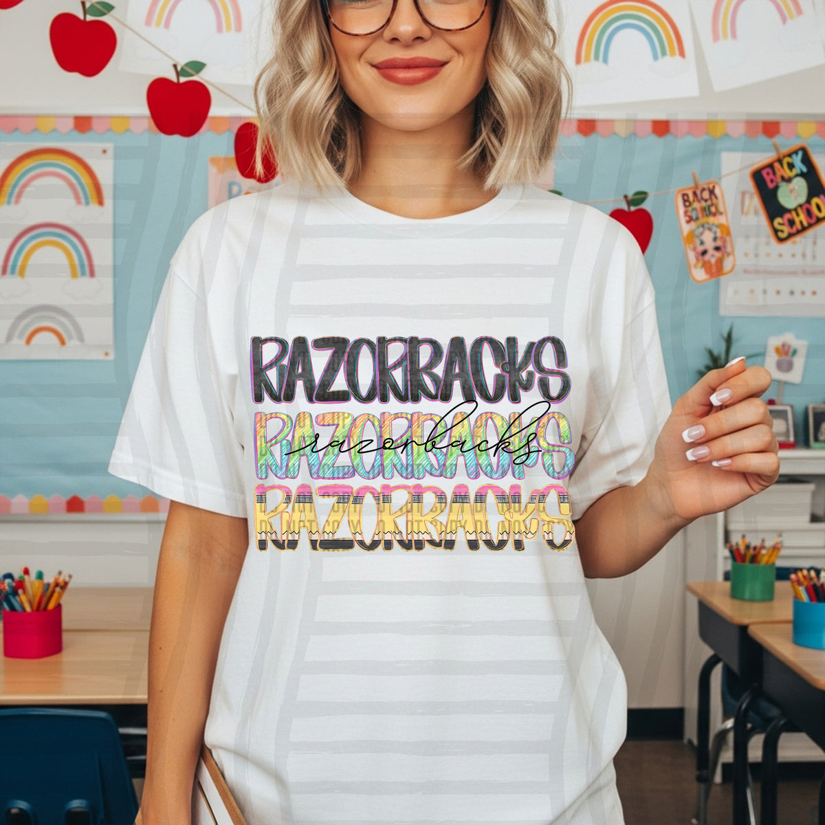 razor backs crayon cutie stacked (Caplinger) DTF Transfer