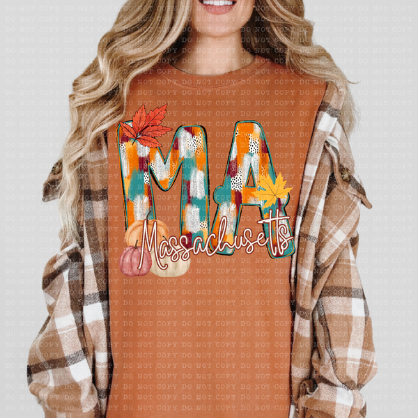 MA Massachusetts Fall Watercolor 59790 DTF Transfer