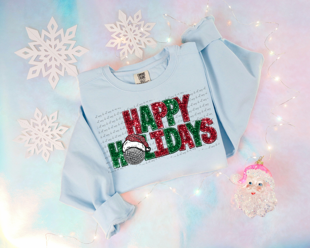Happy Holidays golf faux glitter santa 30379 DTF transfers
