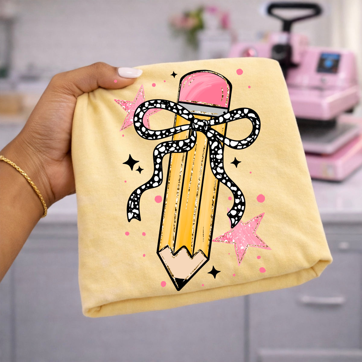 Pencil polkadot bow (CSC) DTF Transfer
