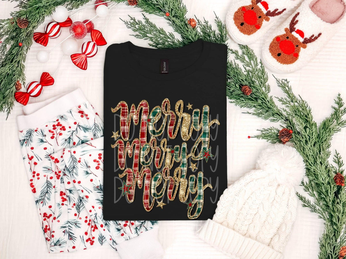 Merry stacked plaid and faux glitter PH DTF Transfer