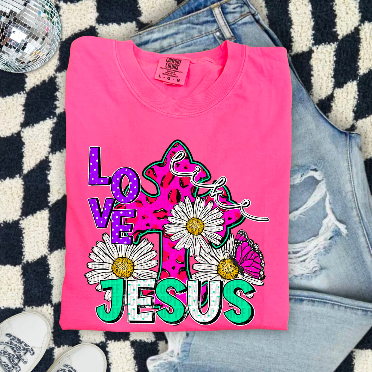 Love like Jesus pink cross 103435 DTF transfer