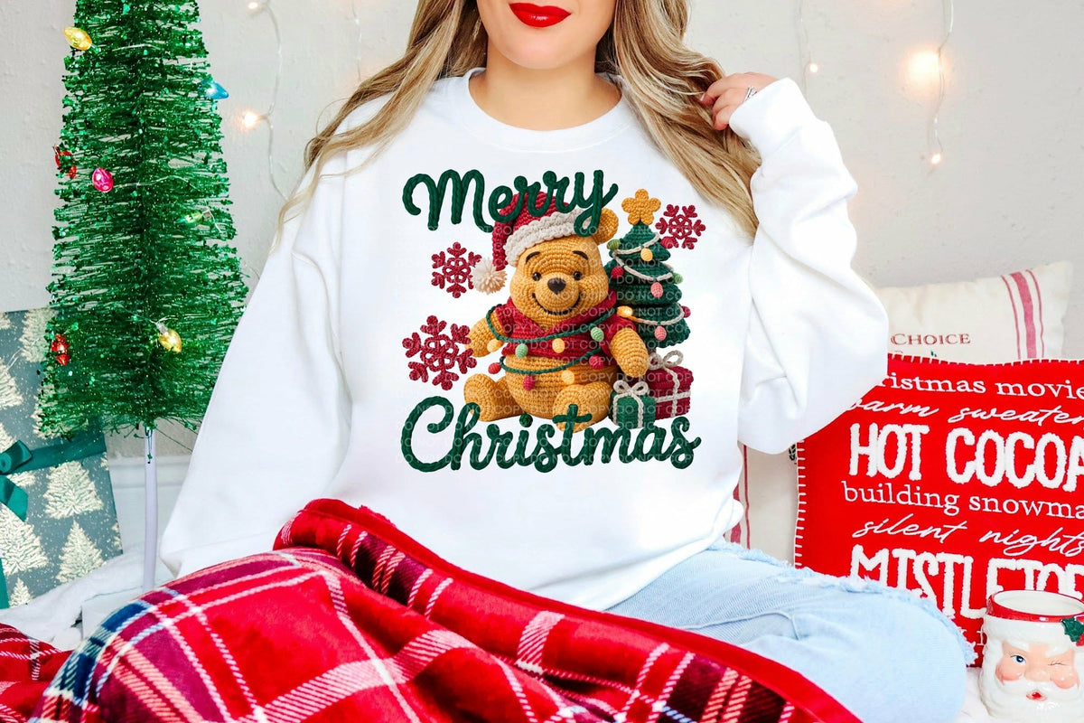 Merry Christmas a faux yarn bear (SCG) DTF transfer