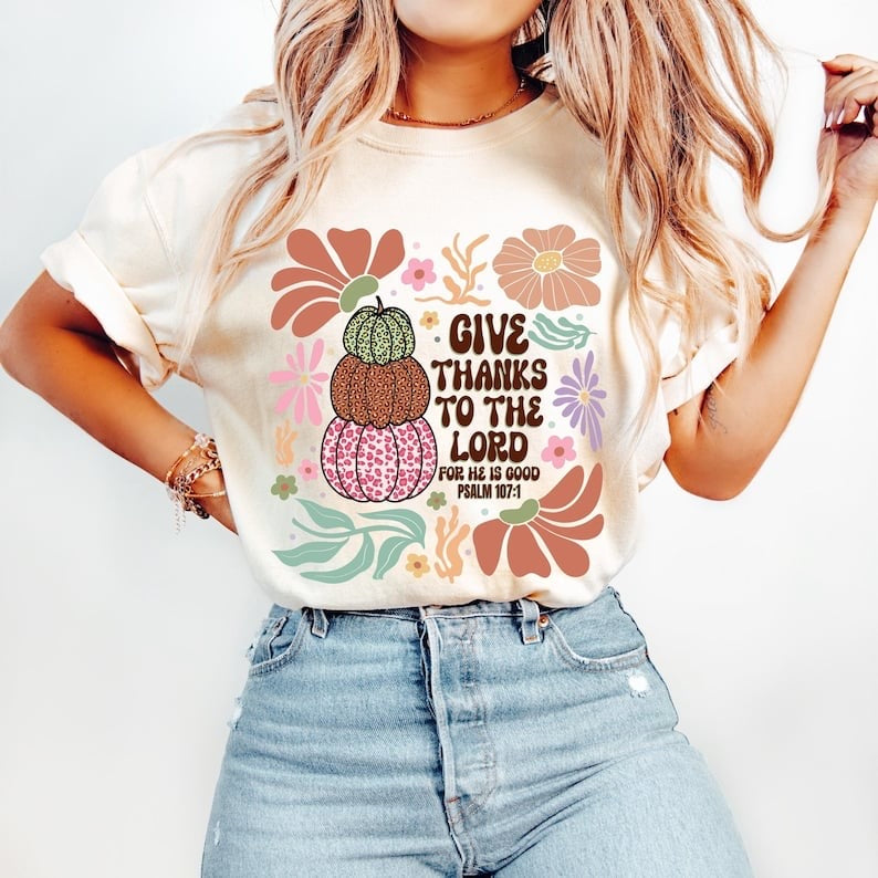 Give thanks to the lord stacked pumpkins 58207 DTF transfer