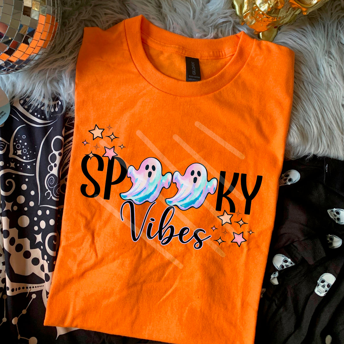 Spooky Vibes with two iridescent ghosts 110779 DTF transfer