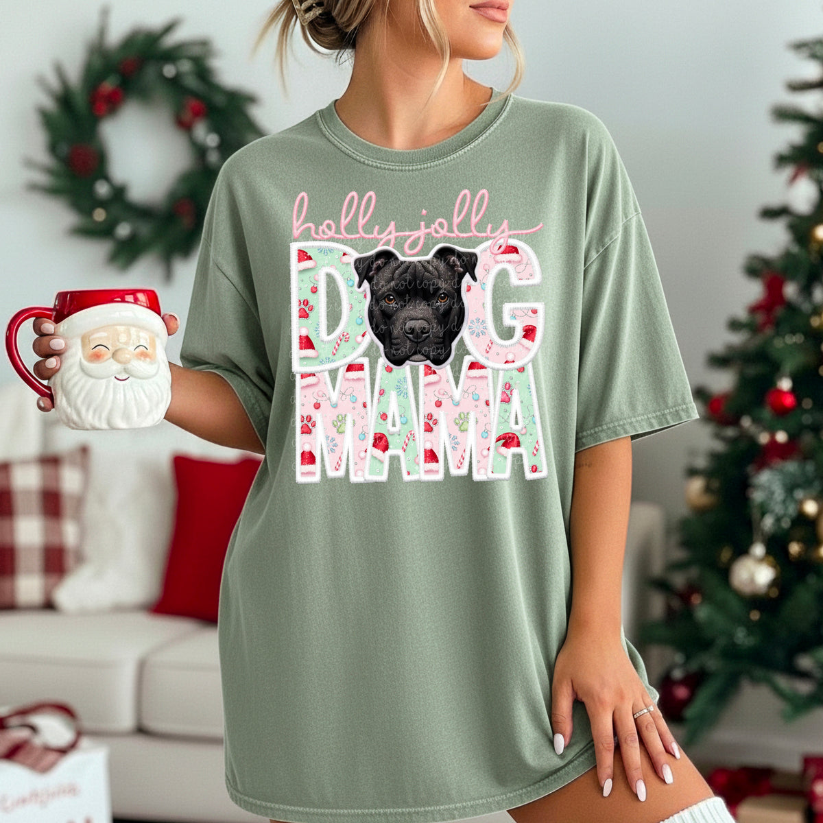 Pitbull black Holly Jolly Dog Mama 115626 DTF Transfer