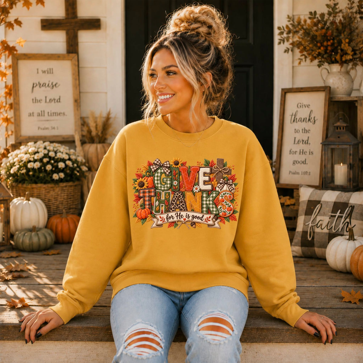 Give thanks for he is good fall fabric print (SDD) DTF Transfer
