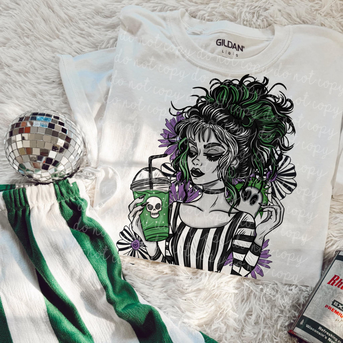 Zombie Girl Stripes with coffee(MMD) DTF transfer