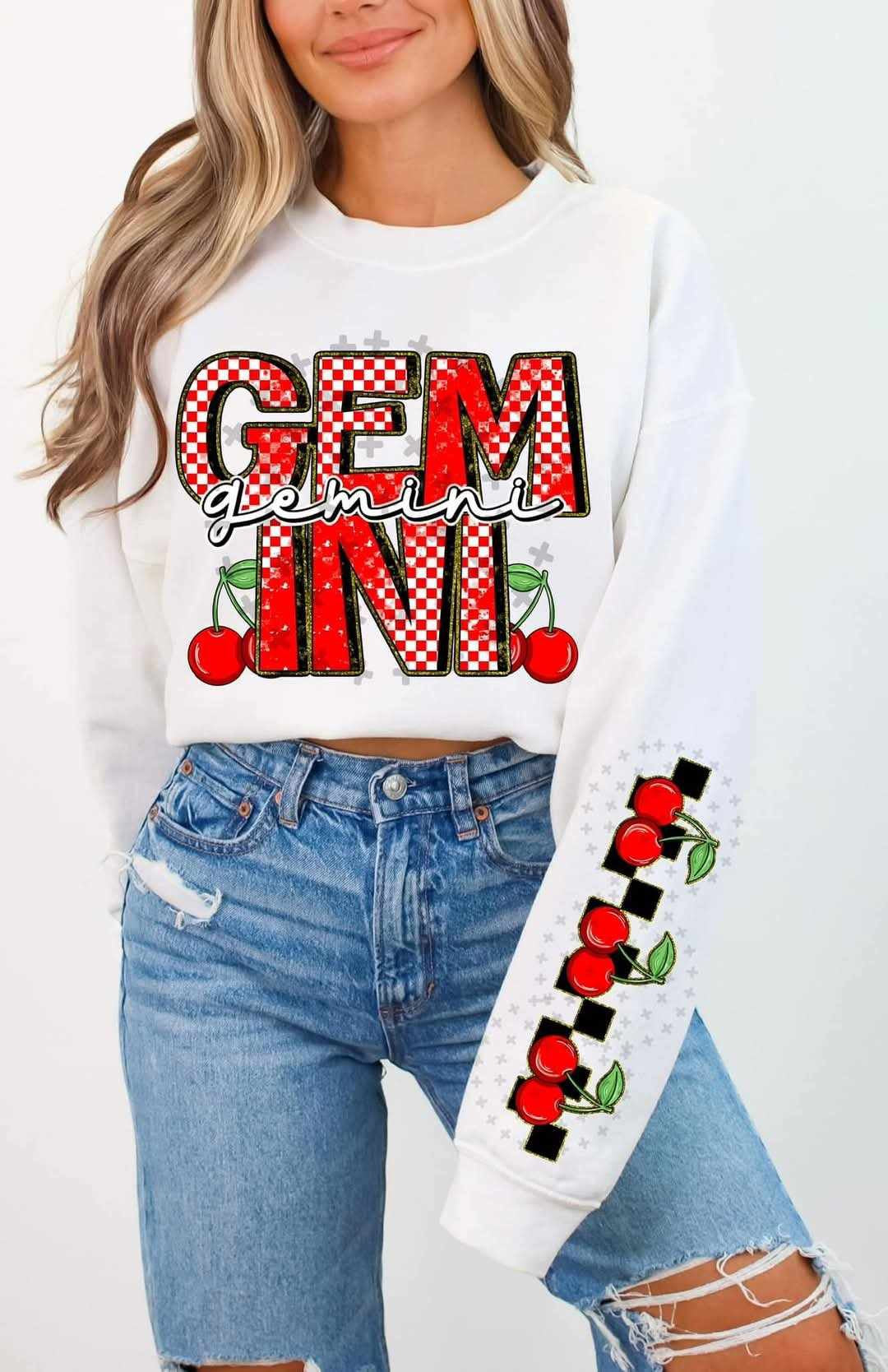 Gemini red font cherries FRONT (C’s) 82753 DTF transfer