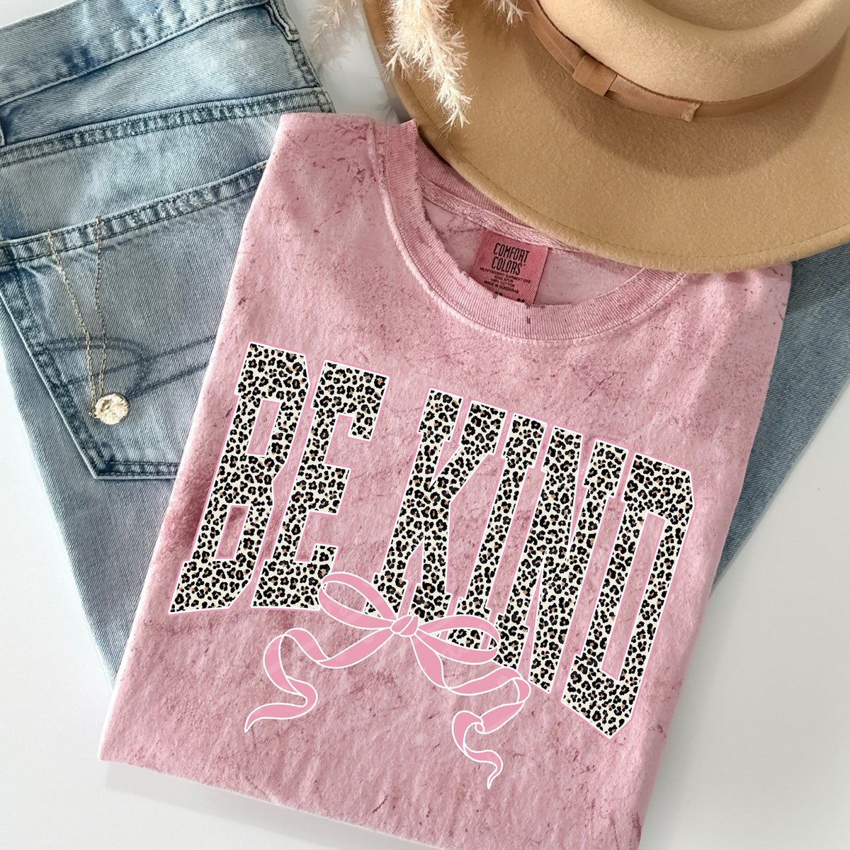 Be Kind cheetah with pink bow DTF Transfer