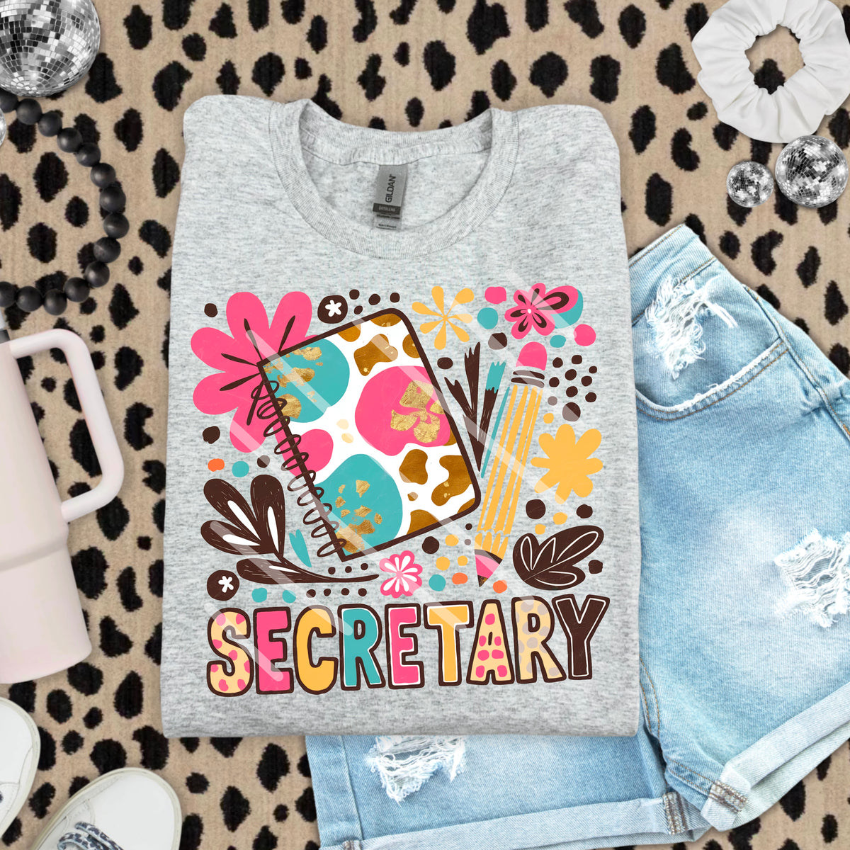 Secretary Abstract Florals with Notebook 110837 DTF Transfer