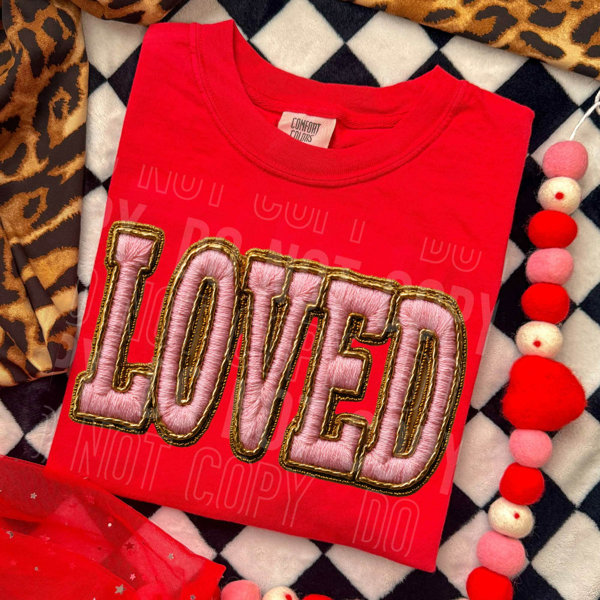 Loved Faux embroidery pink (SBB) DTF transfer