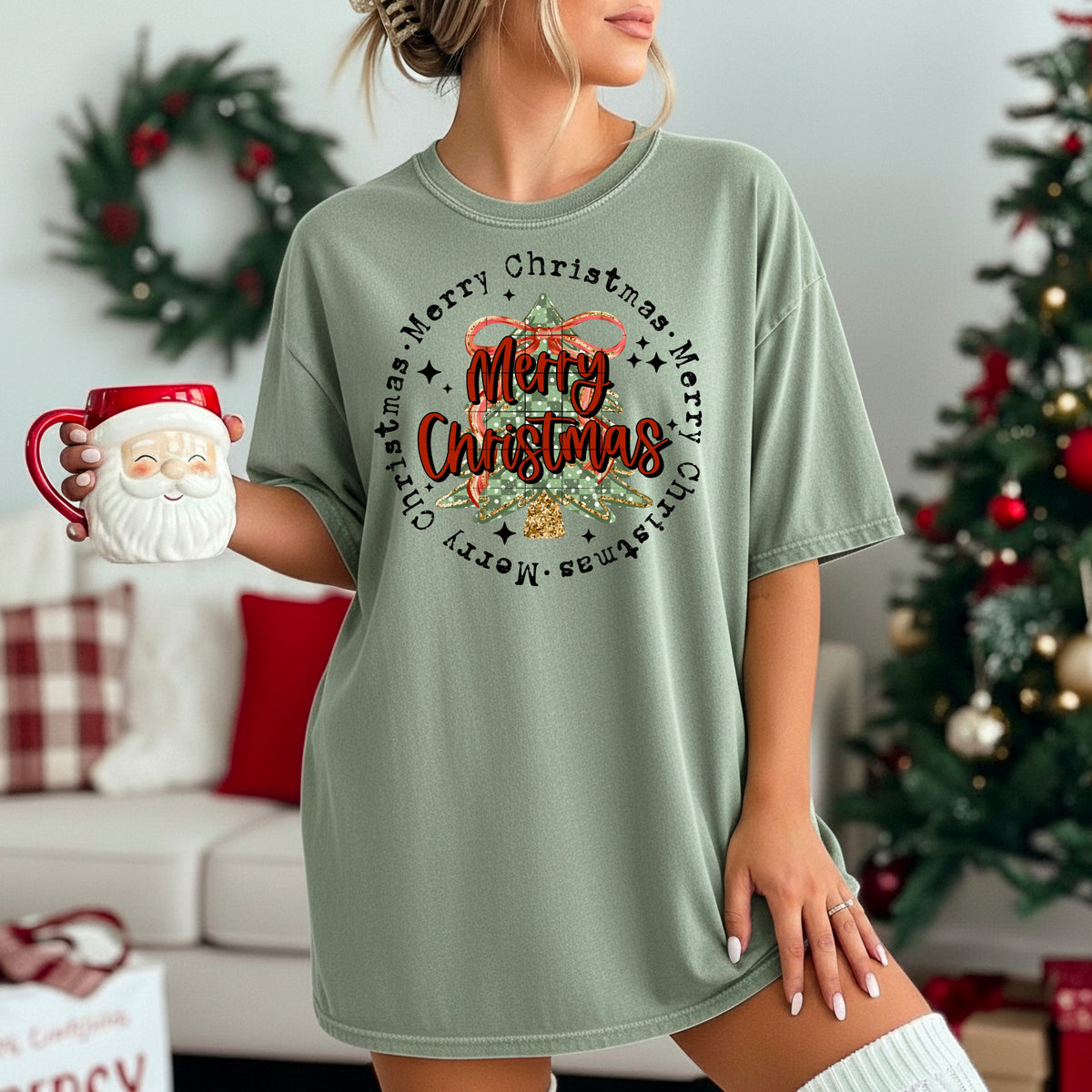 Merry Christmas Circle black words (CSC) DTF transfer