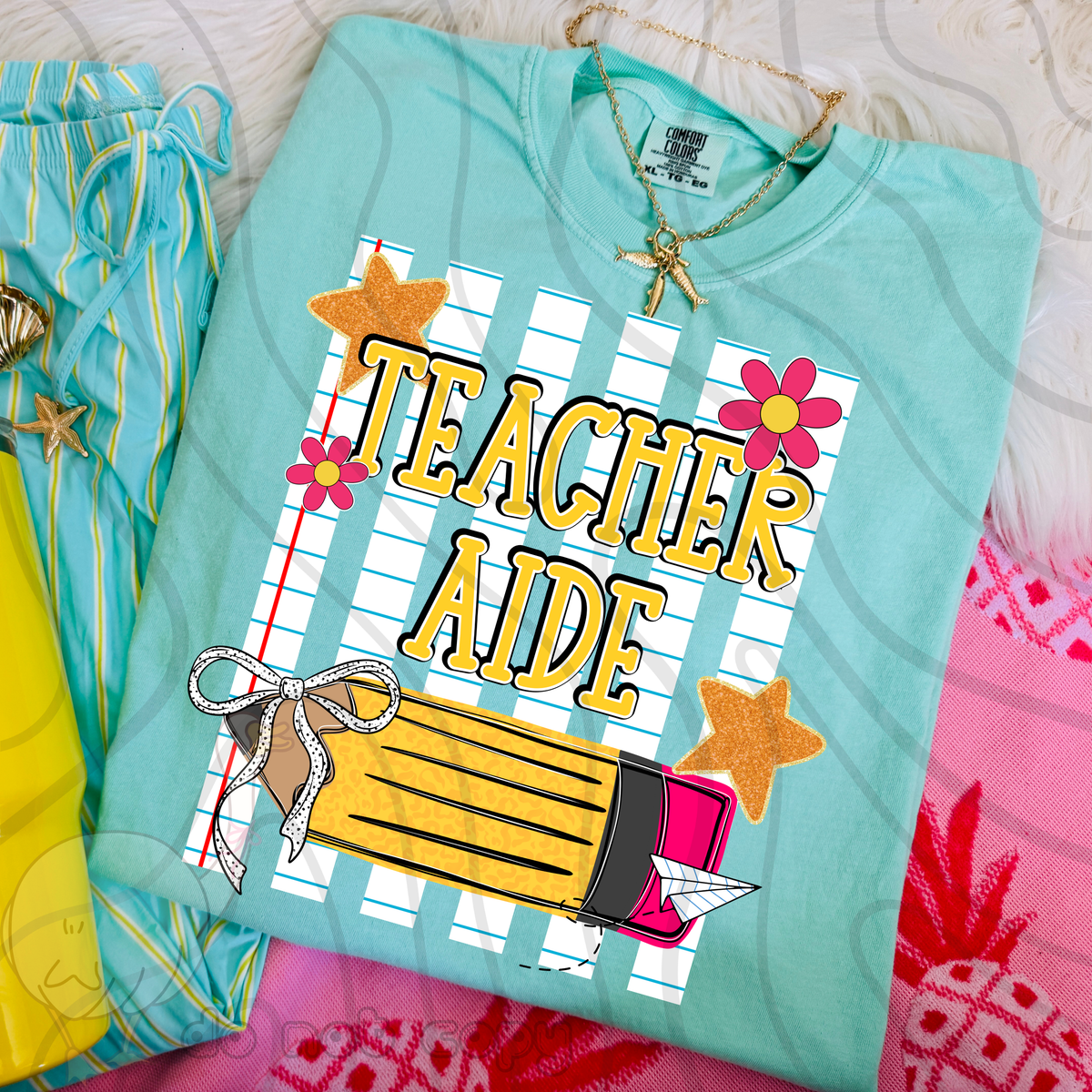 Teacher aide pencil stripes (DKD) DTF Transfer