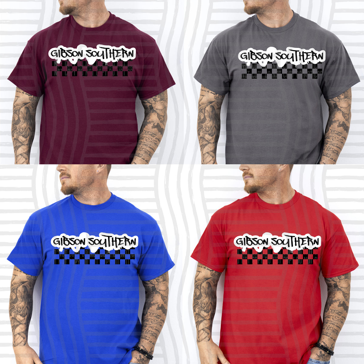 gibson southern black messy font with checkers (Caplinger) DTF Transfer