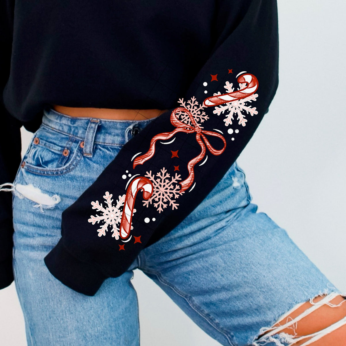 Sweet but twisted candy cane bows (SLEEVE) (csc) DTF transfer