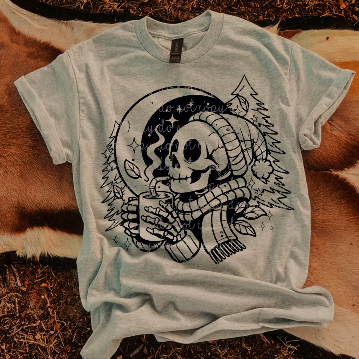 Coffee Skeleton with beanie and scarf MMD DTF transfer