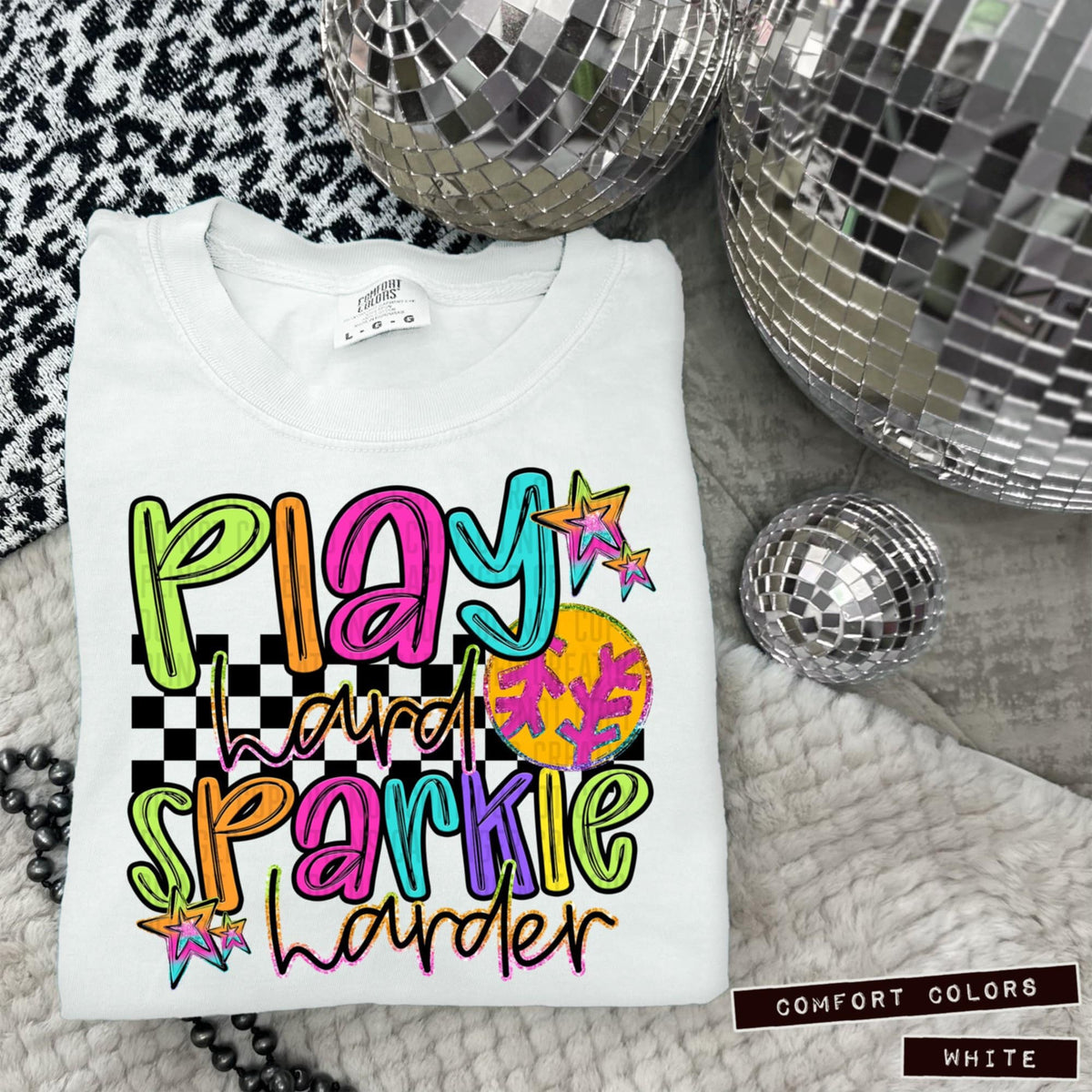 Play hard sparkle harder softball black checkered 95936 DTF transfer