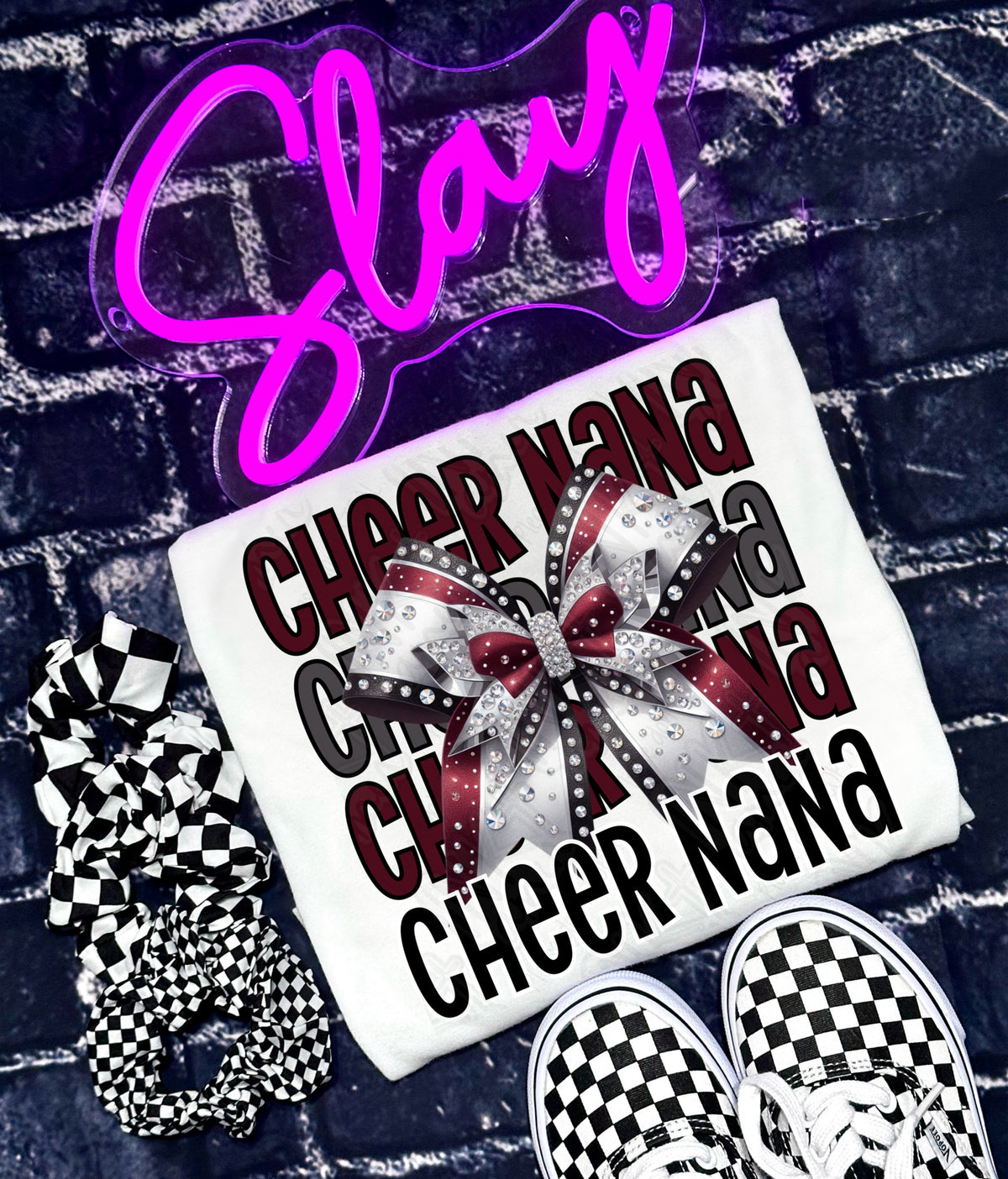 Cheer nana maroon stacked with bow (Ink) DTF Transfer