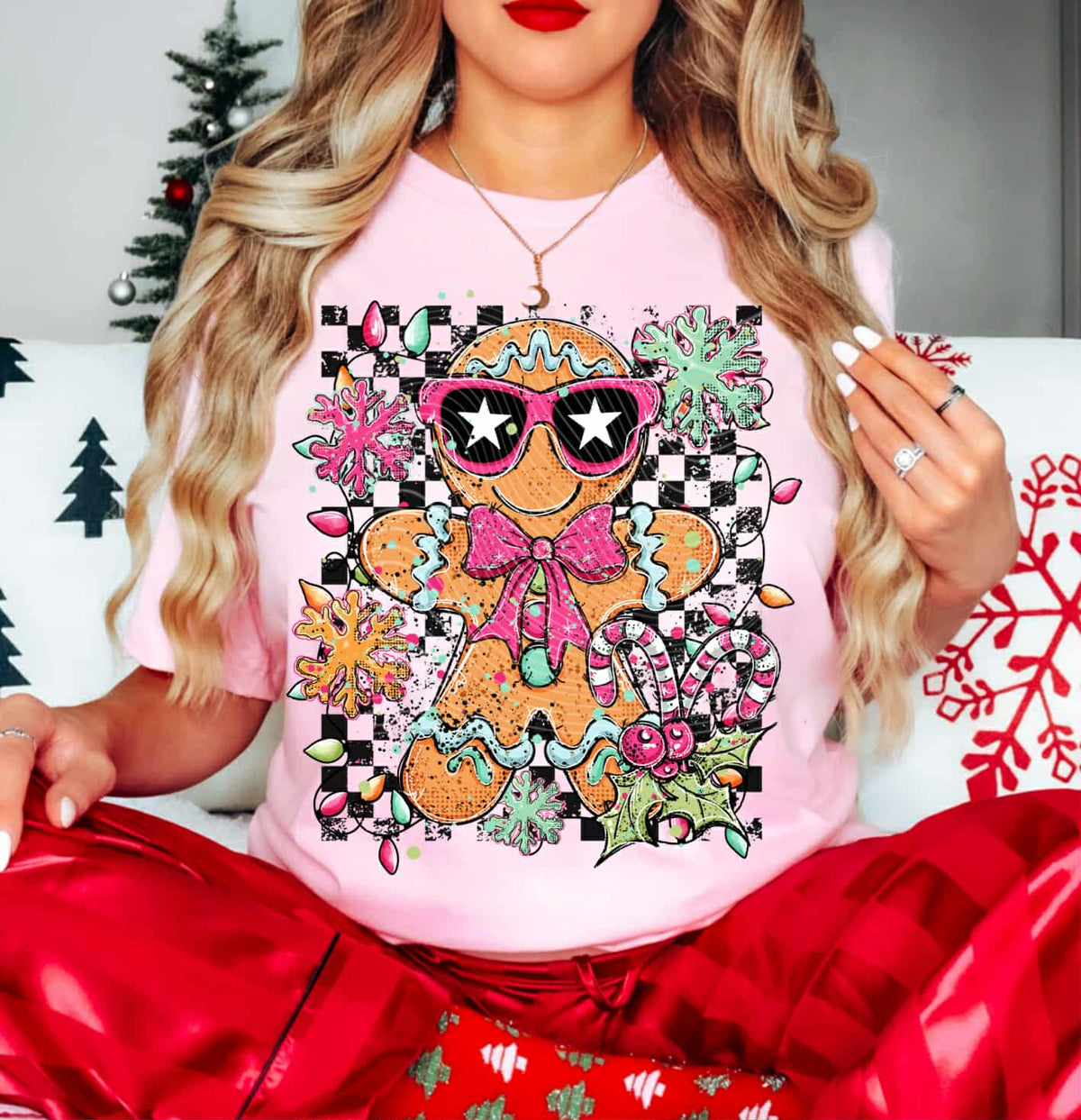 Gingerbread with snowflakes and checker (ag) DTF Transfer