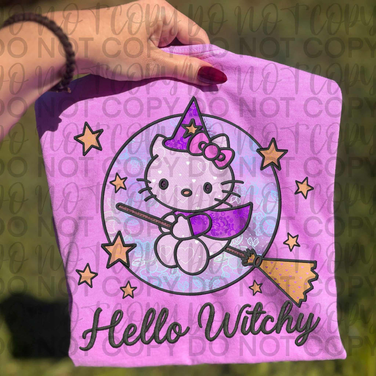 Hello Witchy cat (sweet starlight) 112831 DTF transfer