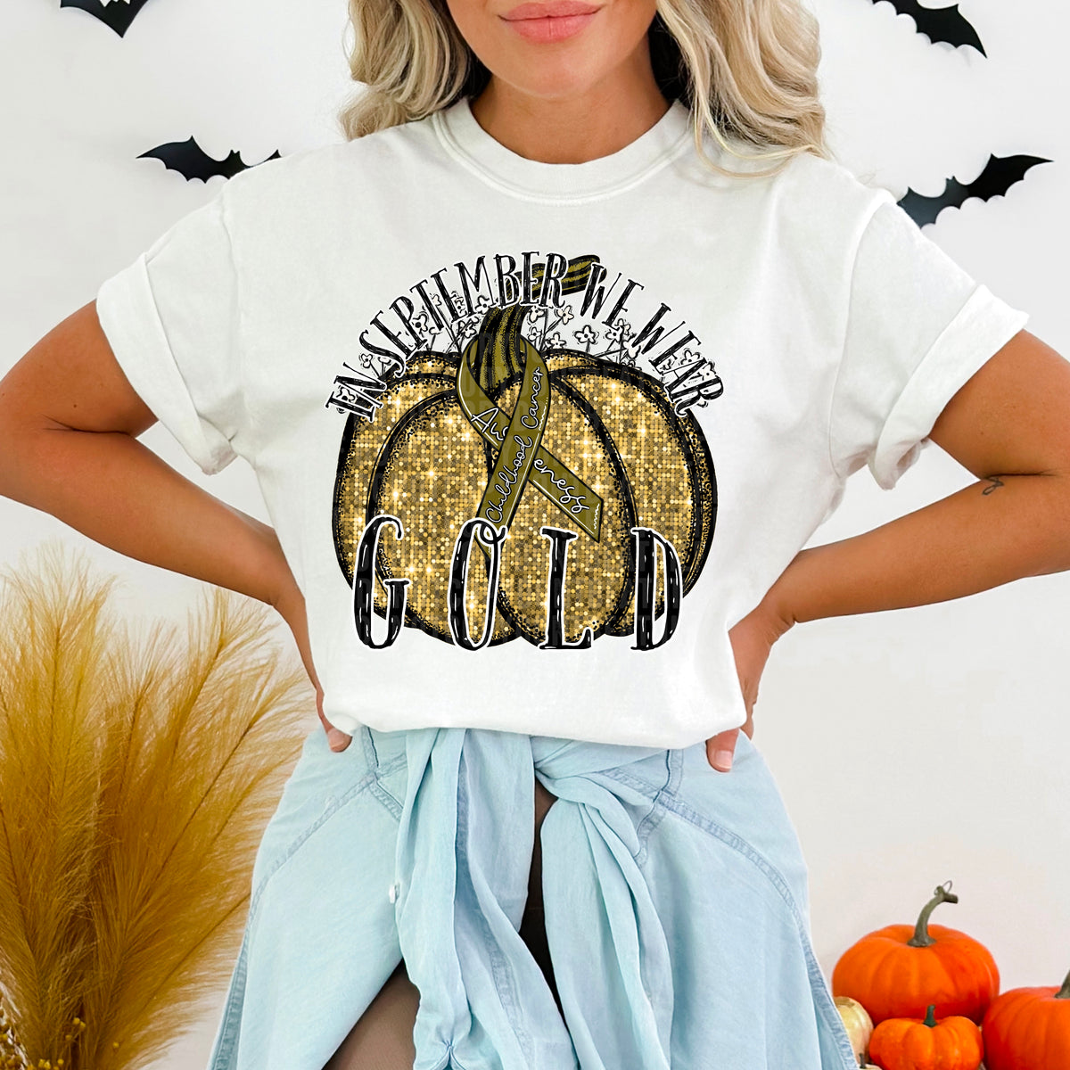 In September we wear gold pumpkin 103645 DTF transfer