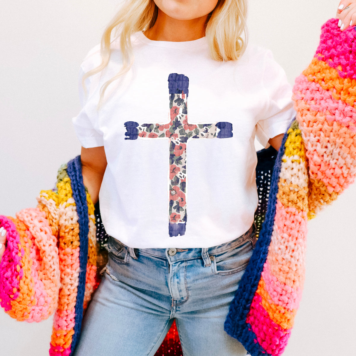 Floral and blue cross 94950 DTF transfer