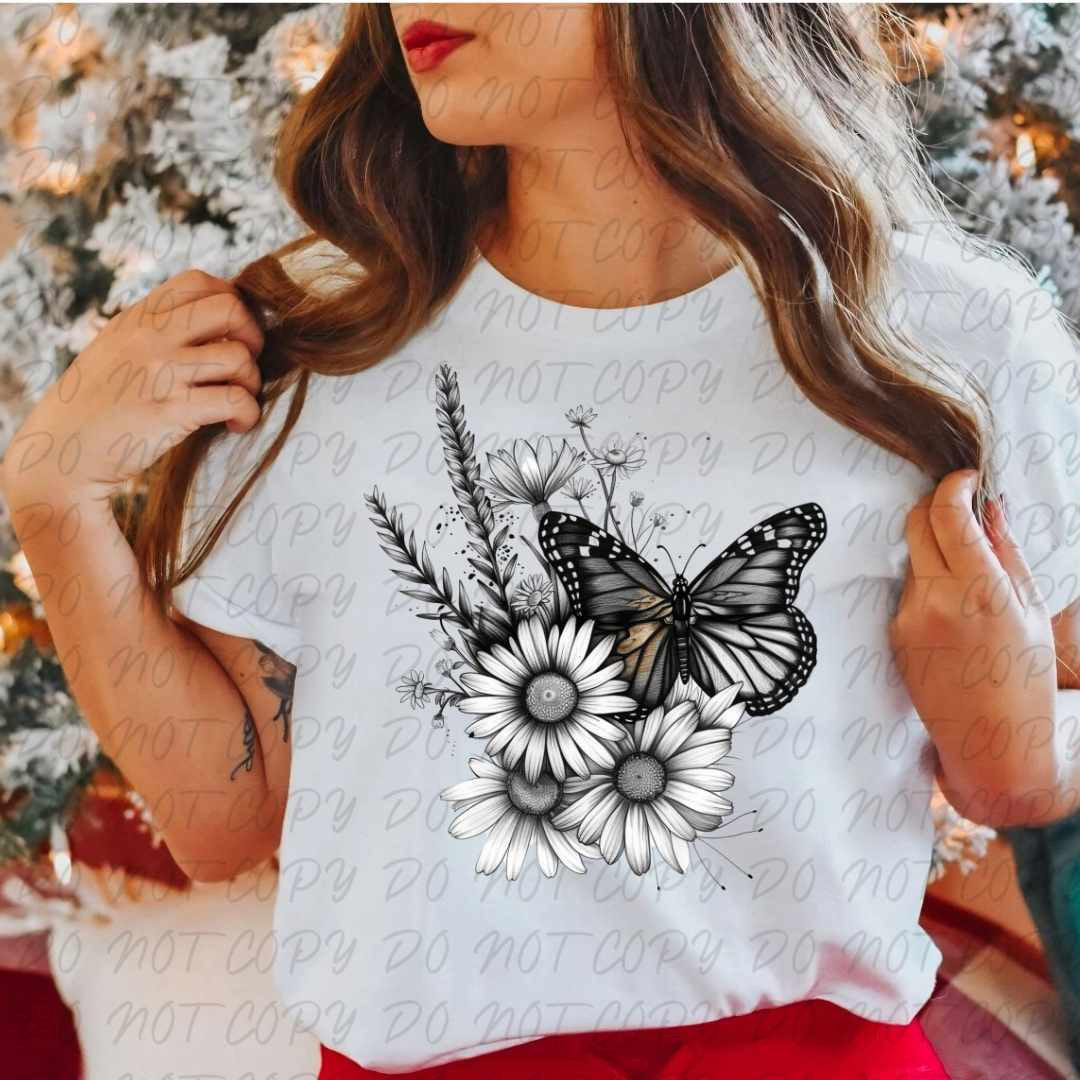 Butterflies with white flowers (vintage) 67383 DTF transfer