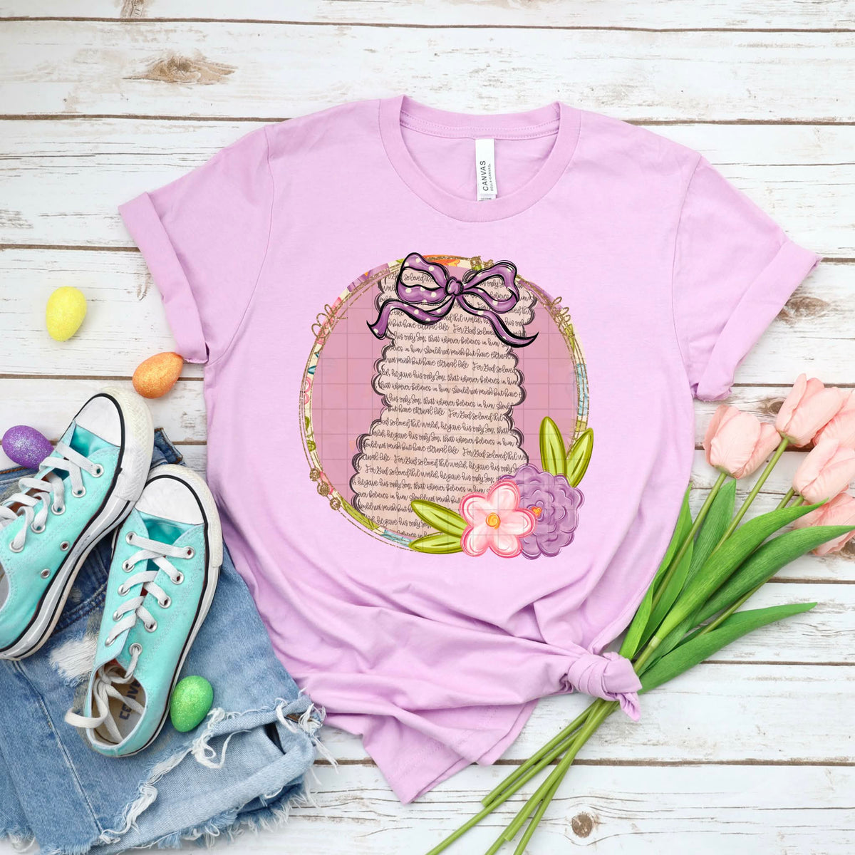 Bunny with quote and purple bow (SDD) DTF Transfer