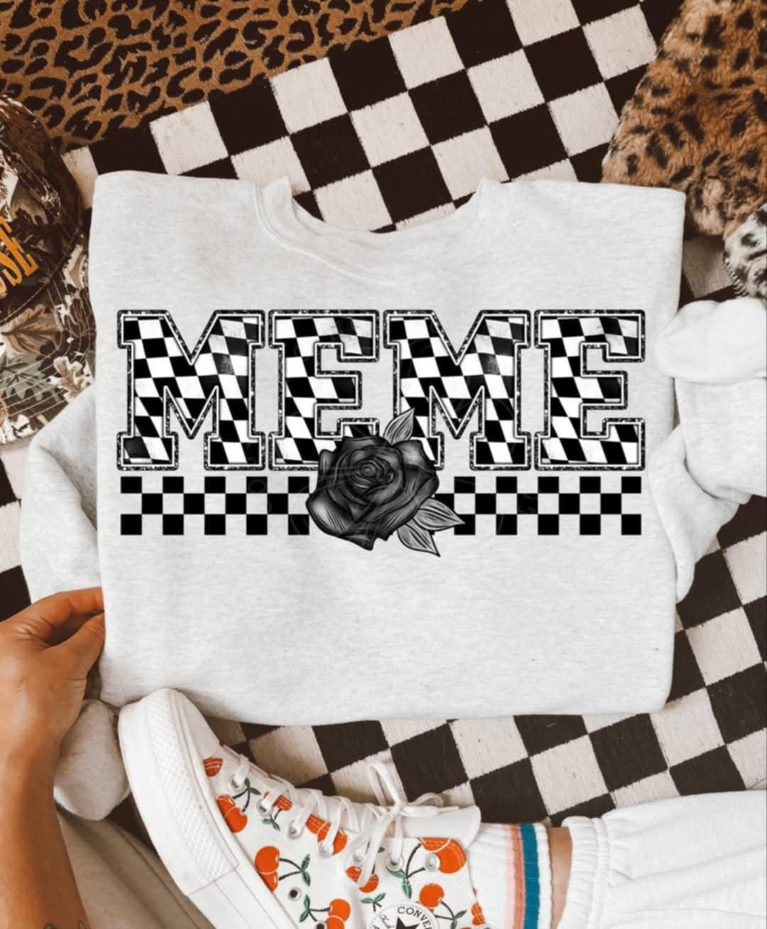 Meme checkered with black rose (Unhinged) 99329 DTF transfer
