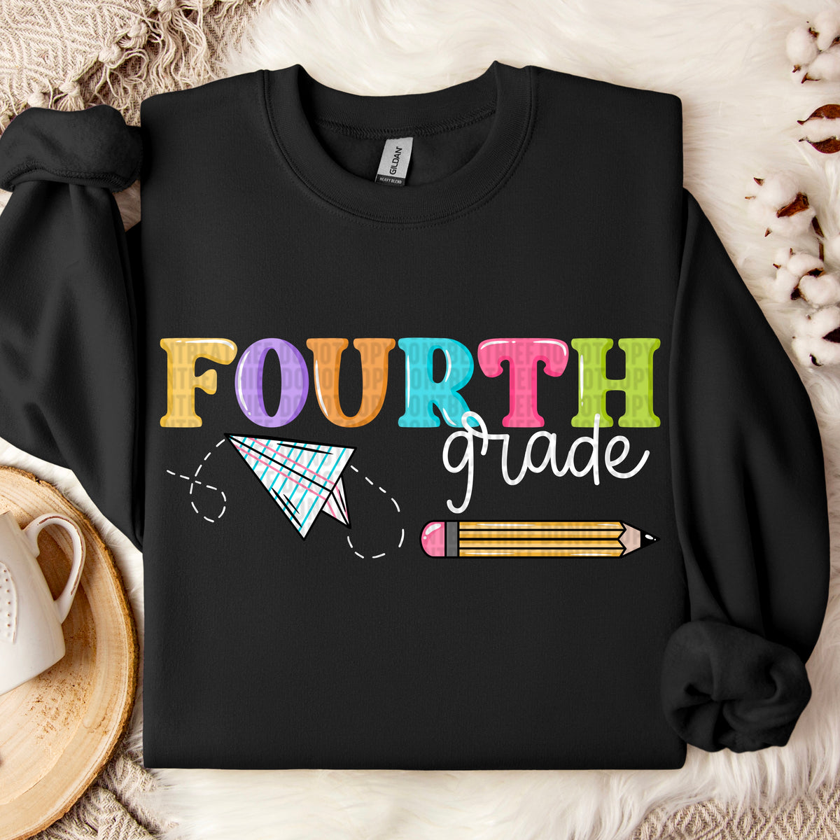 Fourth grade paper airplane with white font 109770 DTF transfer