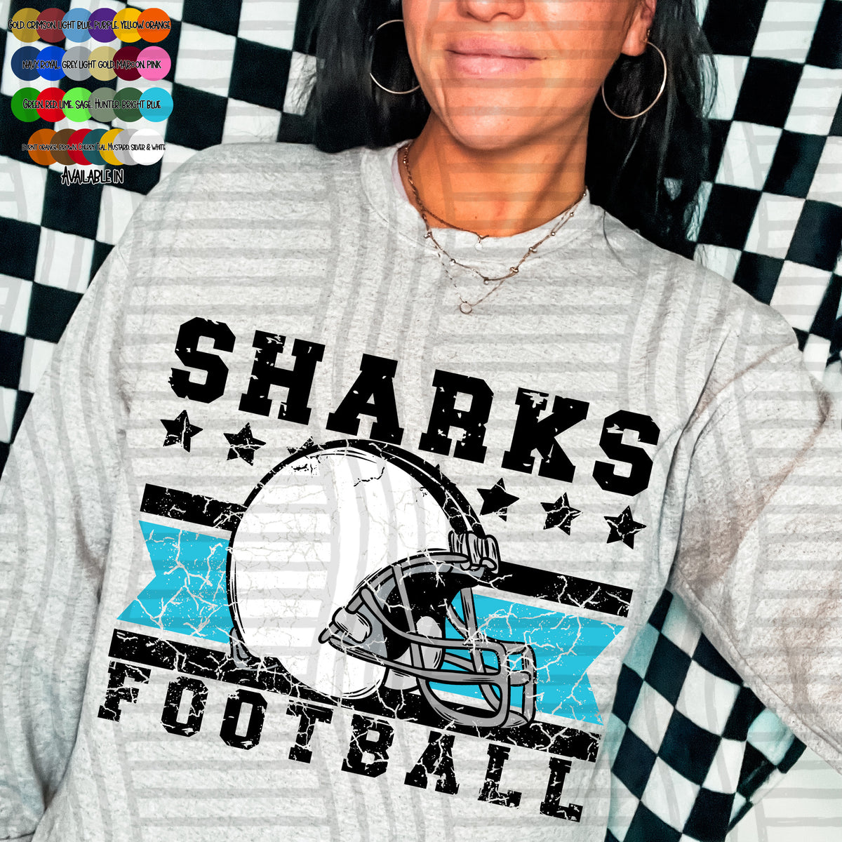 sharks football helmet distressed colors (caplinger) DTF transfer