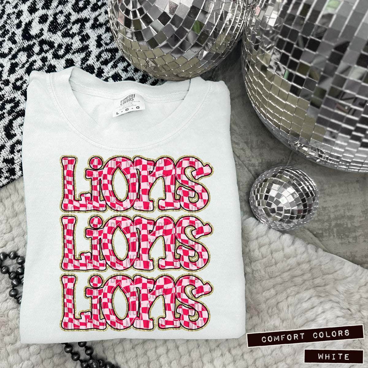 LIONS stacked pink checkered (Caplinger) DTF transfer