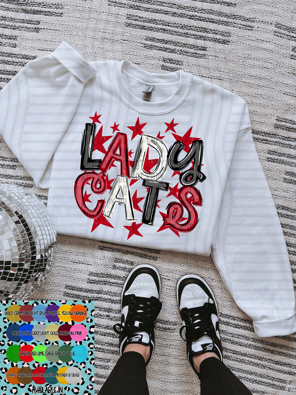 lady cats black white and red with red stars (Caplinger) DTF Transfer