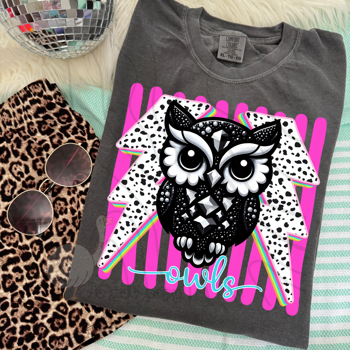 Owls Preppy Bling Mascot (DKDBK) DTF transfer
