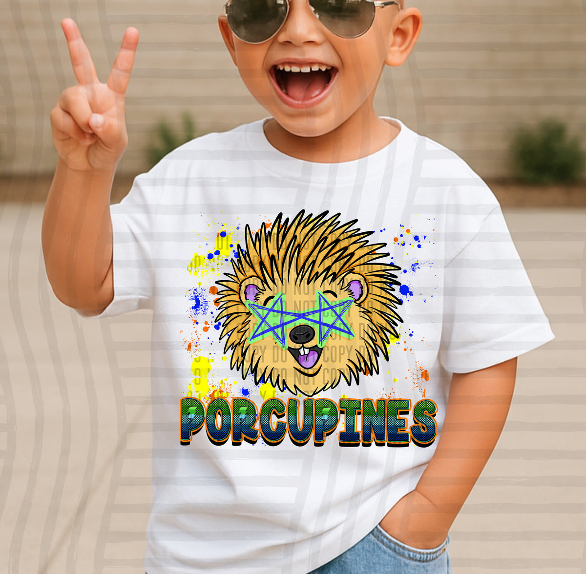 porcupines paint splatter boy blue green and yellow (Caplinger) DTF Transfer