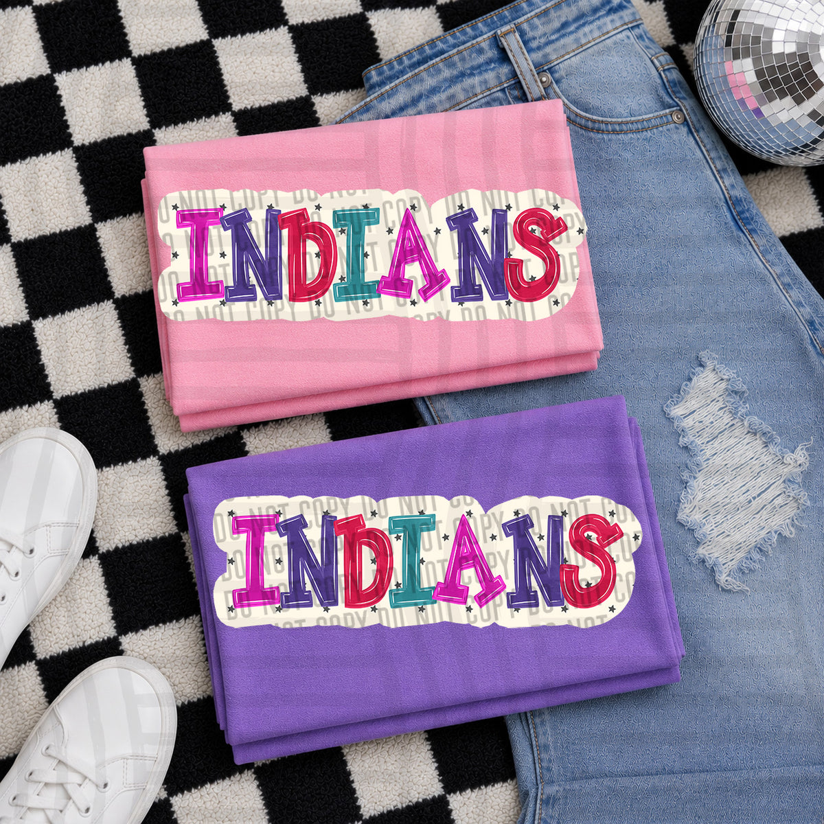 indians bubble around letters with small stars (Caplinger) DTF Transfer
