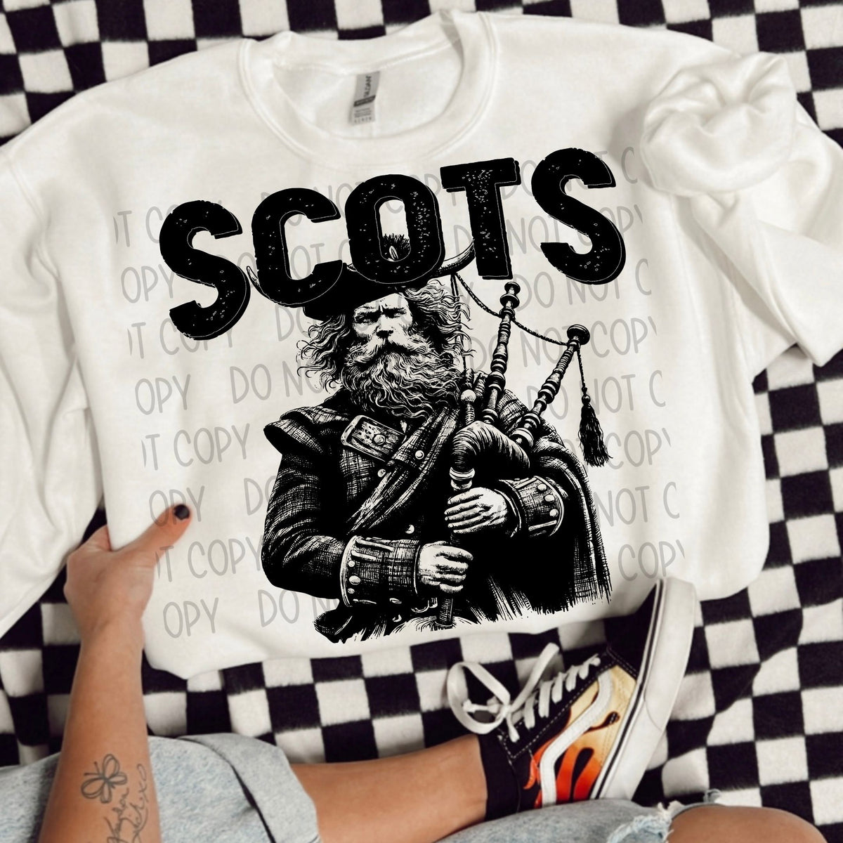 Scots black/white outline DTF transfer