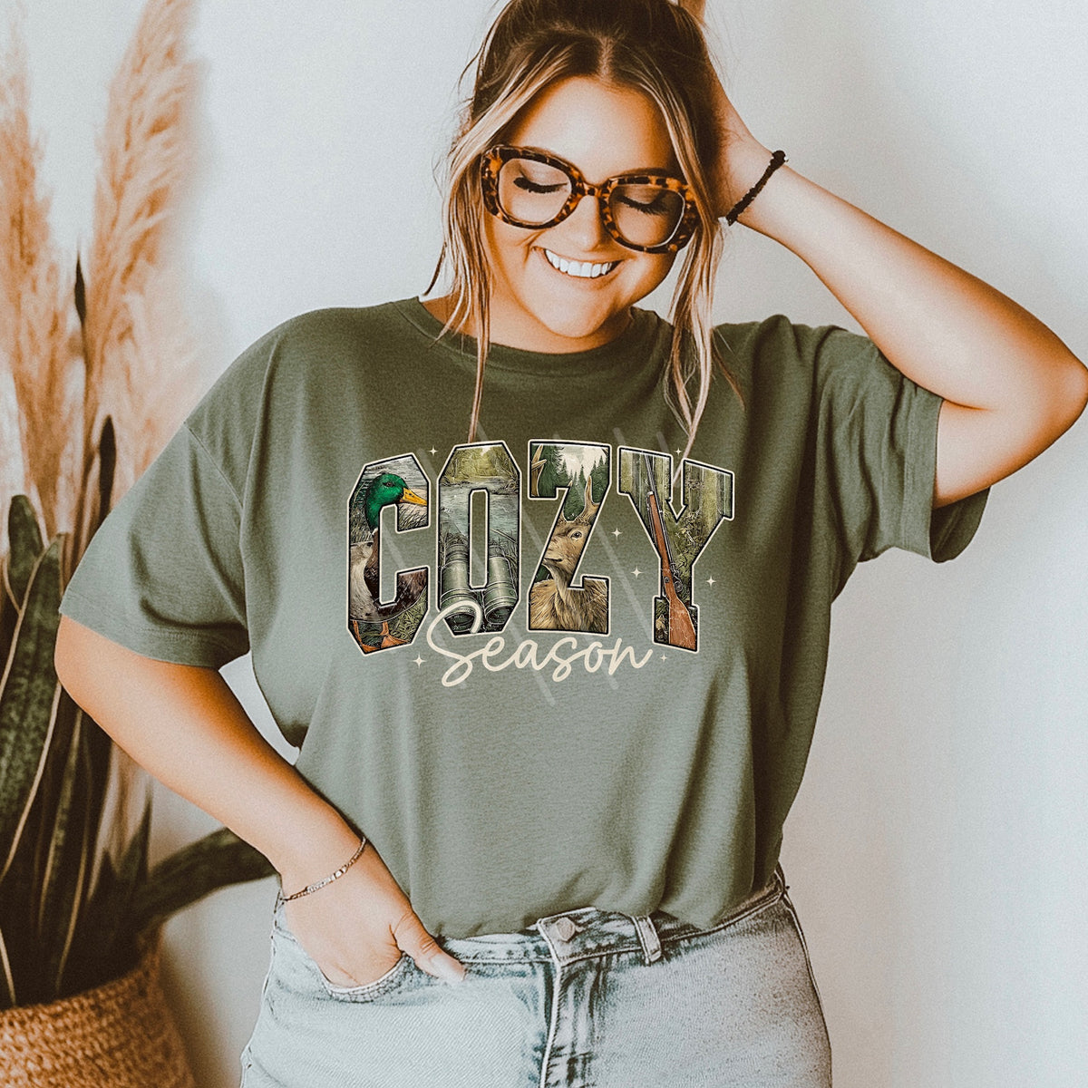 Cozy Season hunting Varsity (light words) 113682 DTF transfer