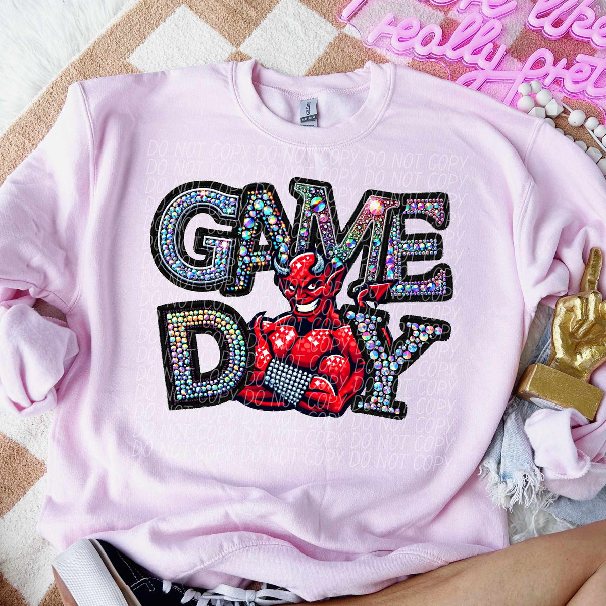 Game day devils rhinestone colored mascot (CITY) 44384 DTF transfer