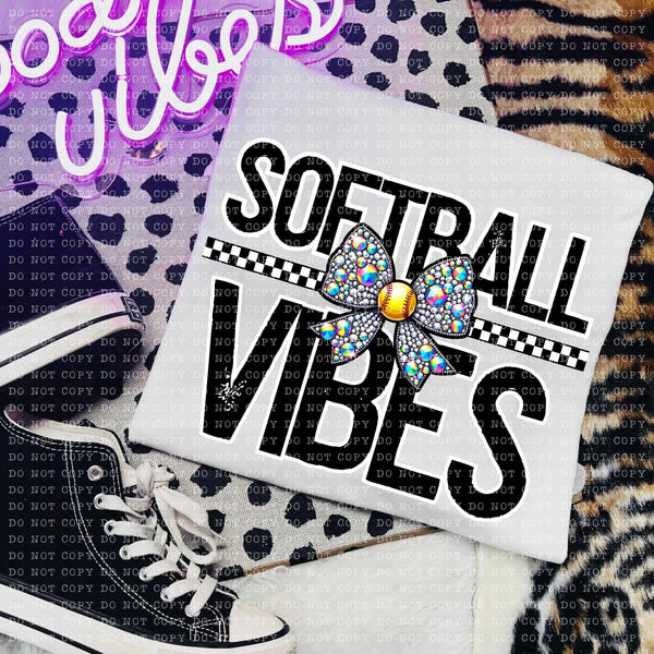 Softball vibes rhinestone bow (ECHT) 58794 DTF transfer