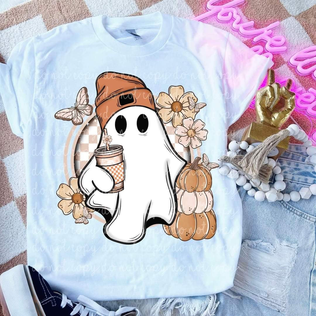 Fall ghost with coffee (MMD) 58885 DTF transfer