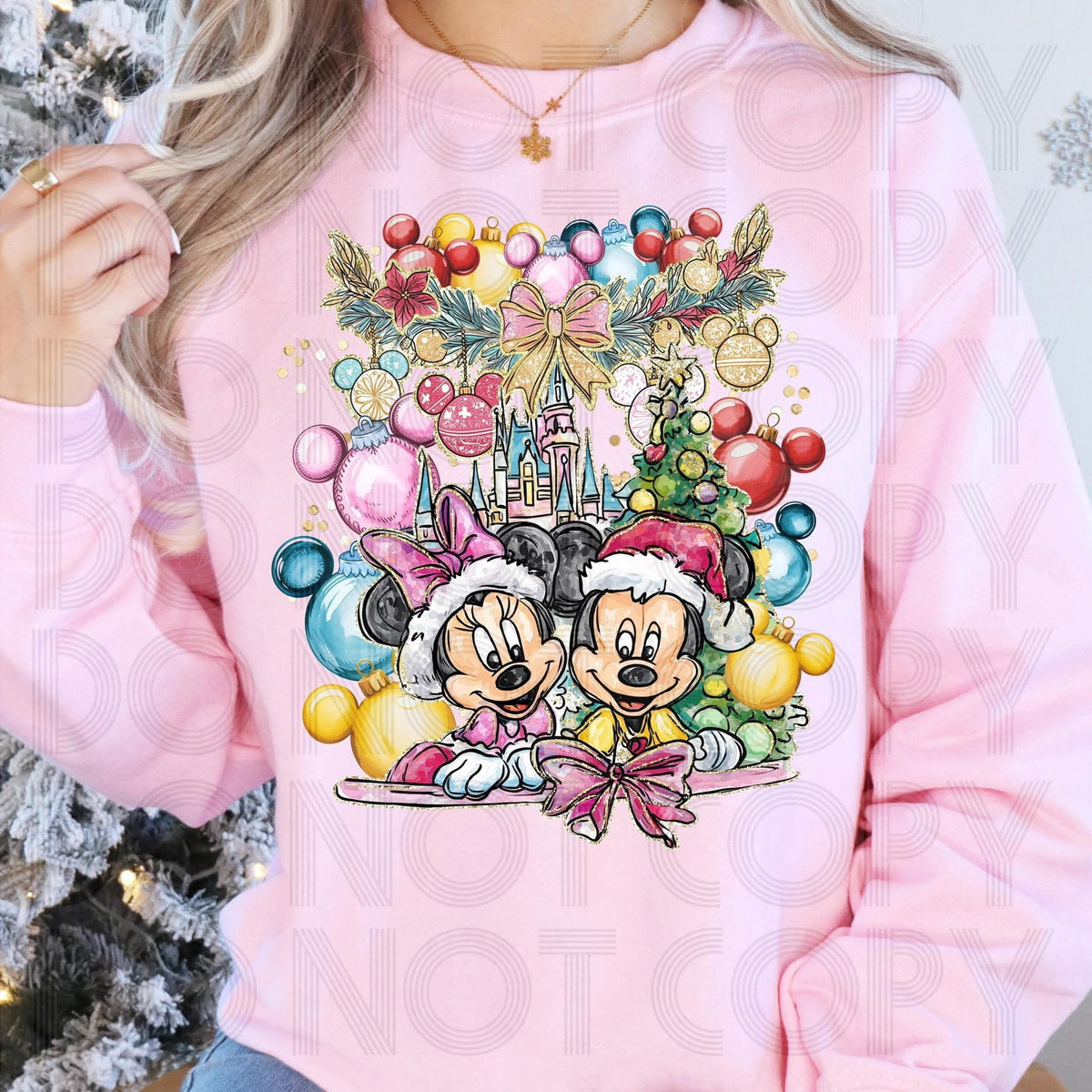 Christmas Mouse ornaments and castle (SSD/renewed) DTF transfer