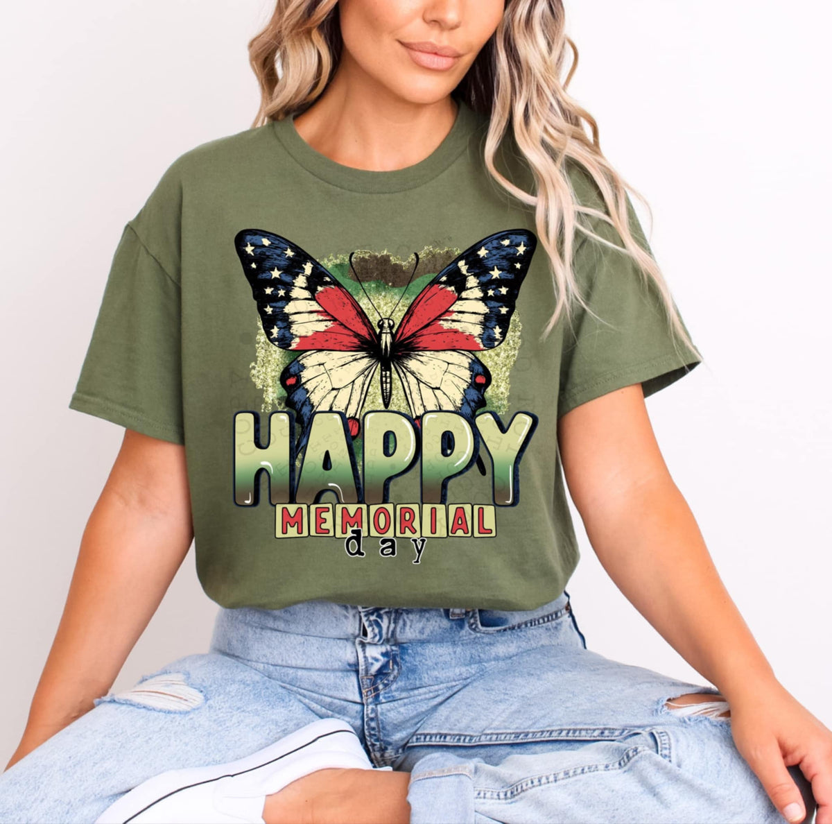 Happy Memorial Day butterfly 95930 DTF transfer