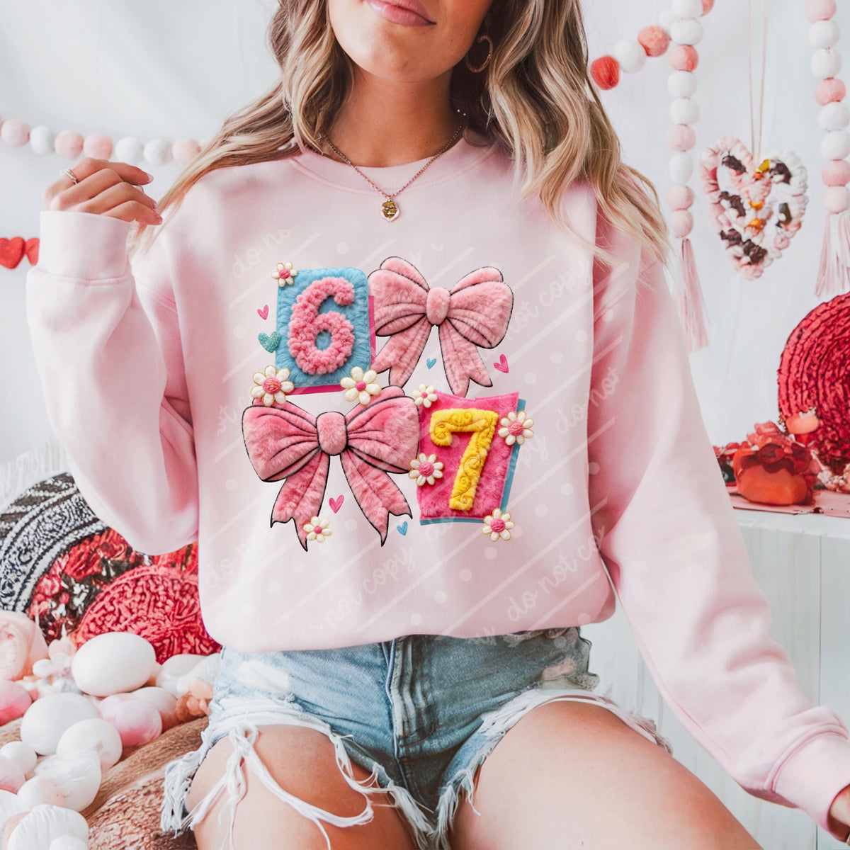 67 faux yarn blocks and bows DTF Transfer