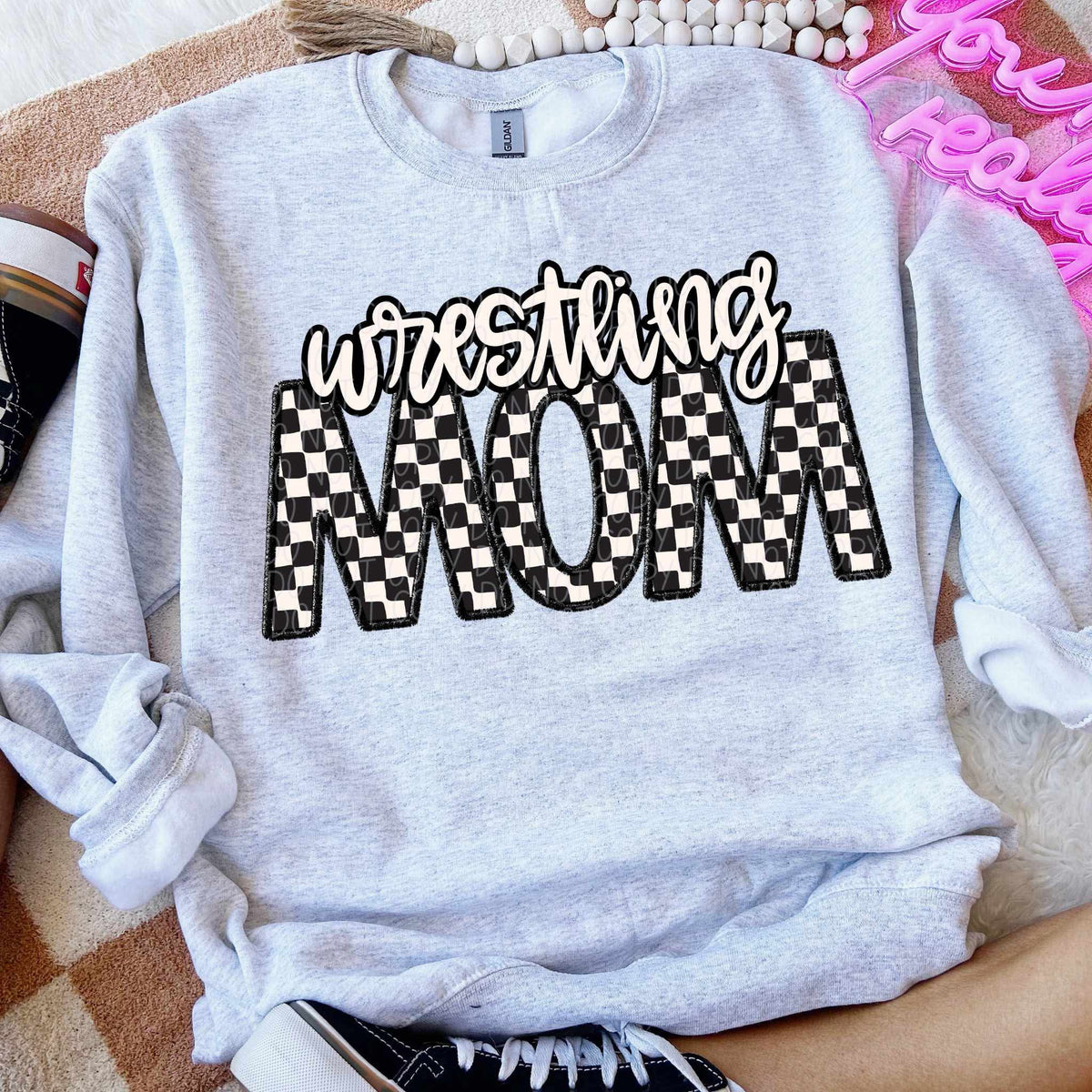 Wrestling mom checkered city DTF transfer