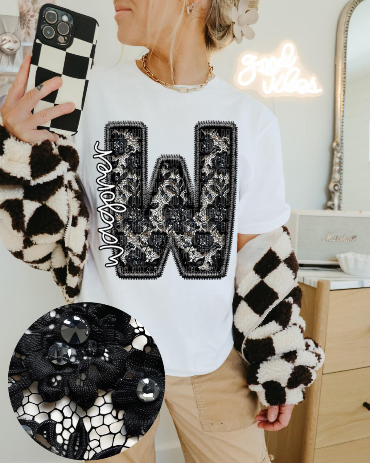 W Wagoner lace letter (Caplinger) 90099 DTF transfer