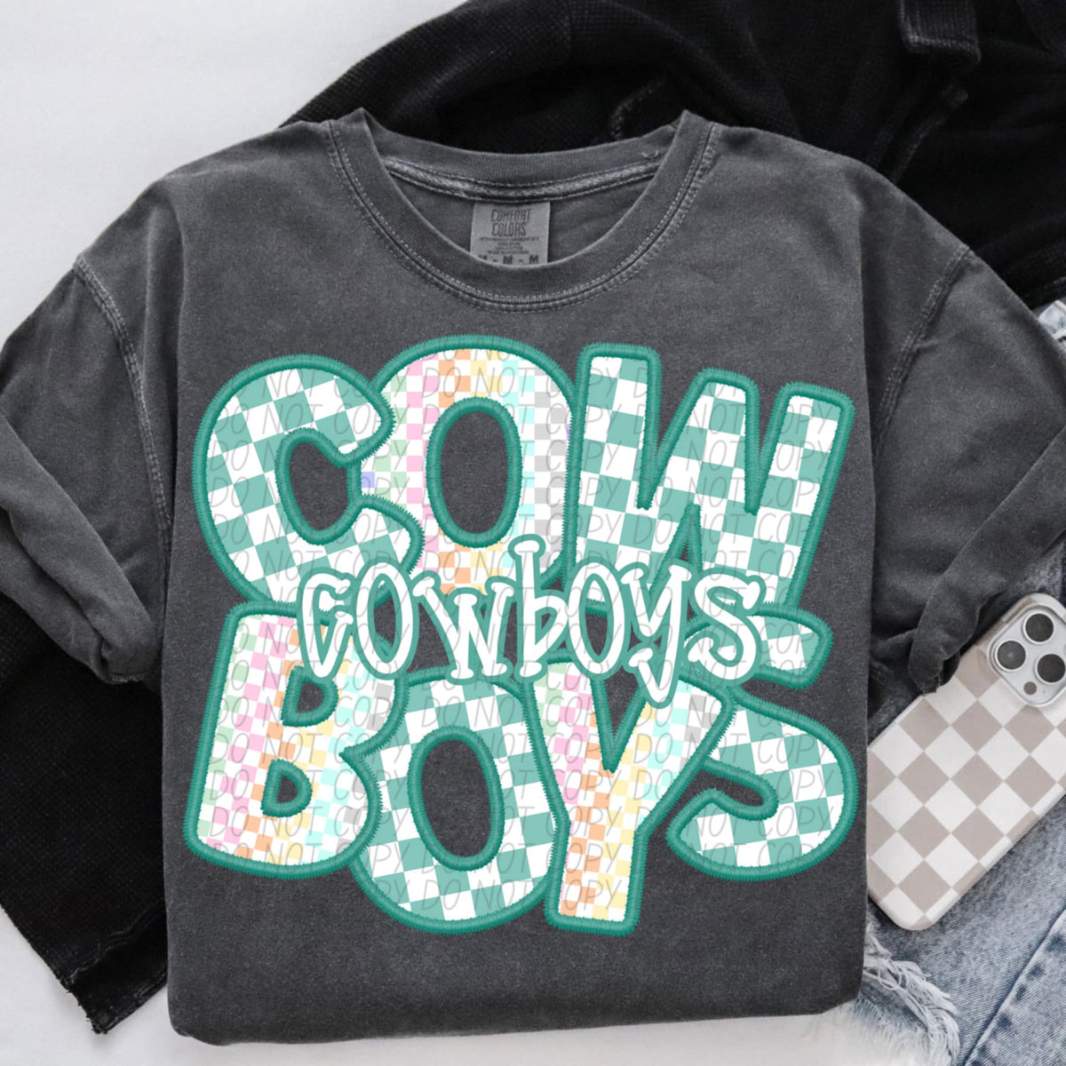 Cowboys blue and colorful checkered (CITY) 85512 DTF transfer