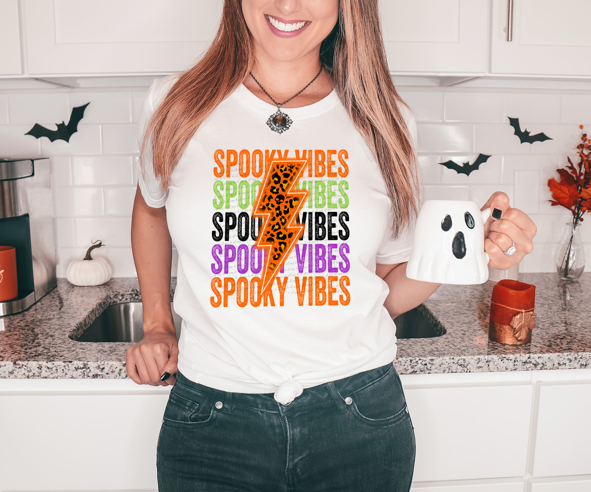 spooky vibes repeat and lightning bolt  49806 DTF transfer